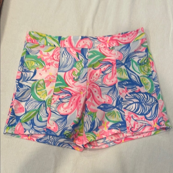 Lilly Pulitzer Pink and Blue Athletic Shorts Vibrant Floral Design - Picture 1 of 6